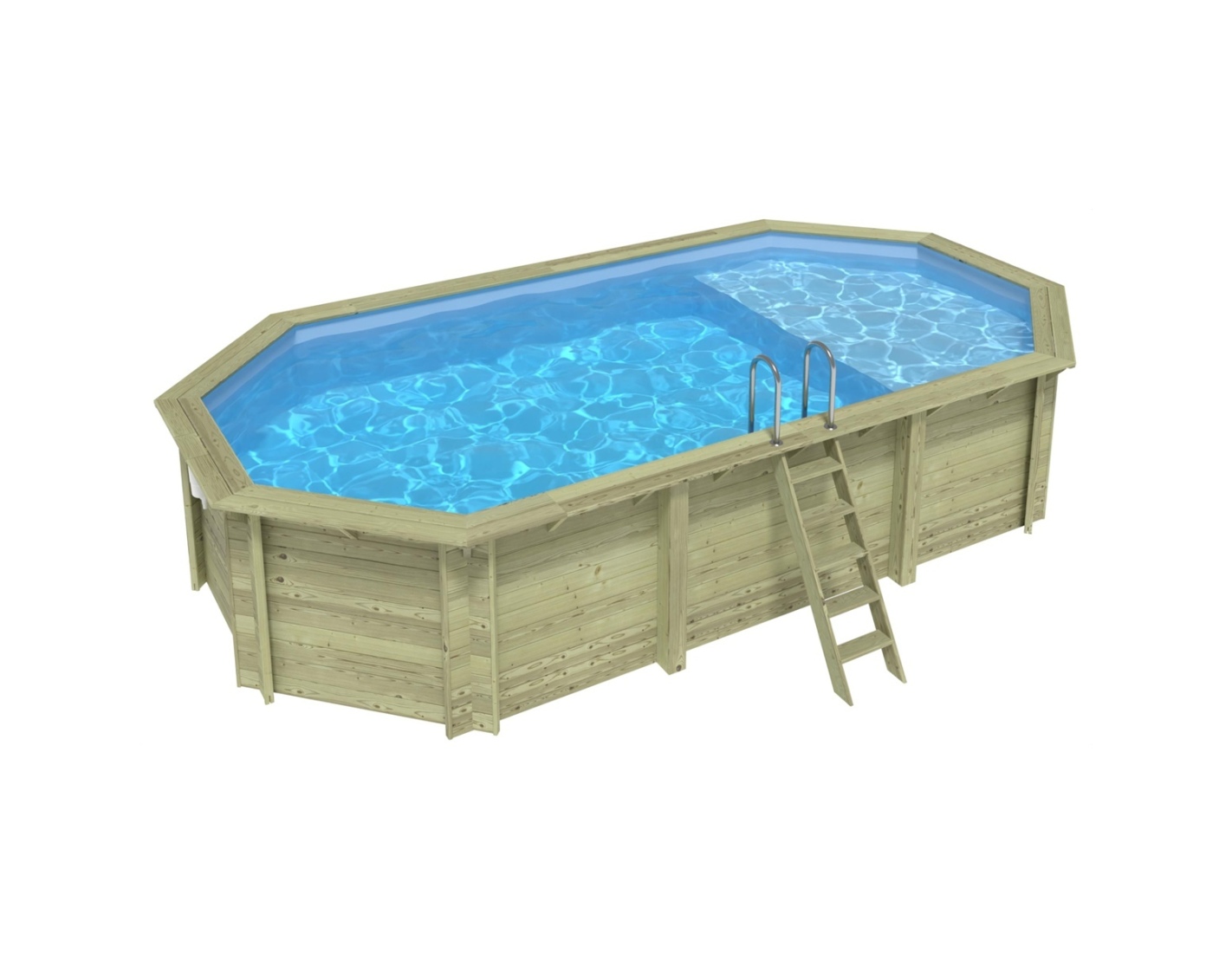 Piscina de madera nemo 7.3x3.97 - h.1.45 m con playa, azul, con vigas ipn