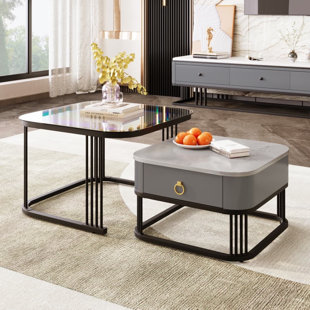 Mesa de centro conjunto anidable mdf negro 42x60x60cm y 34x50x50cm