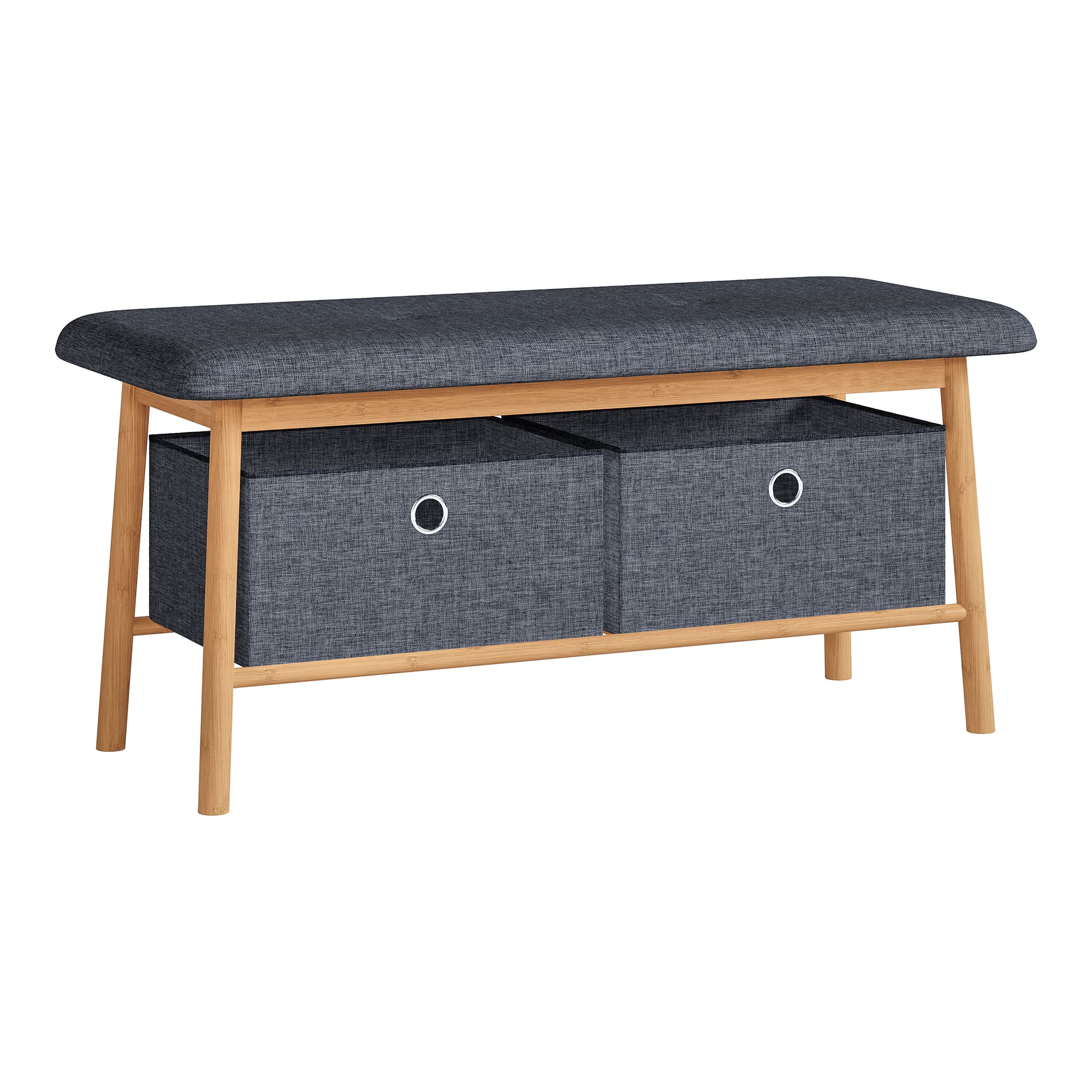 Banco zapatero vad 2 cajas 90x30x45cm bambú/gris [en.casa]