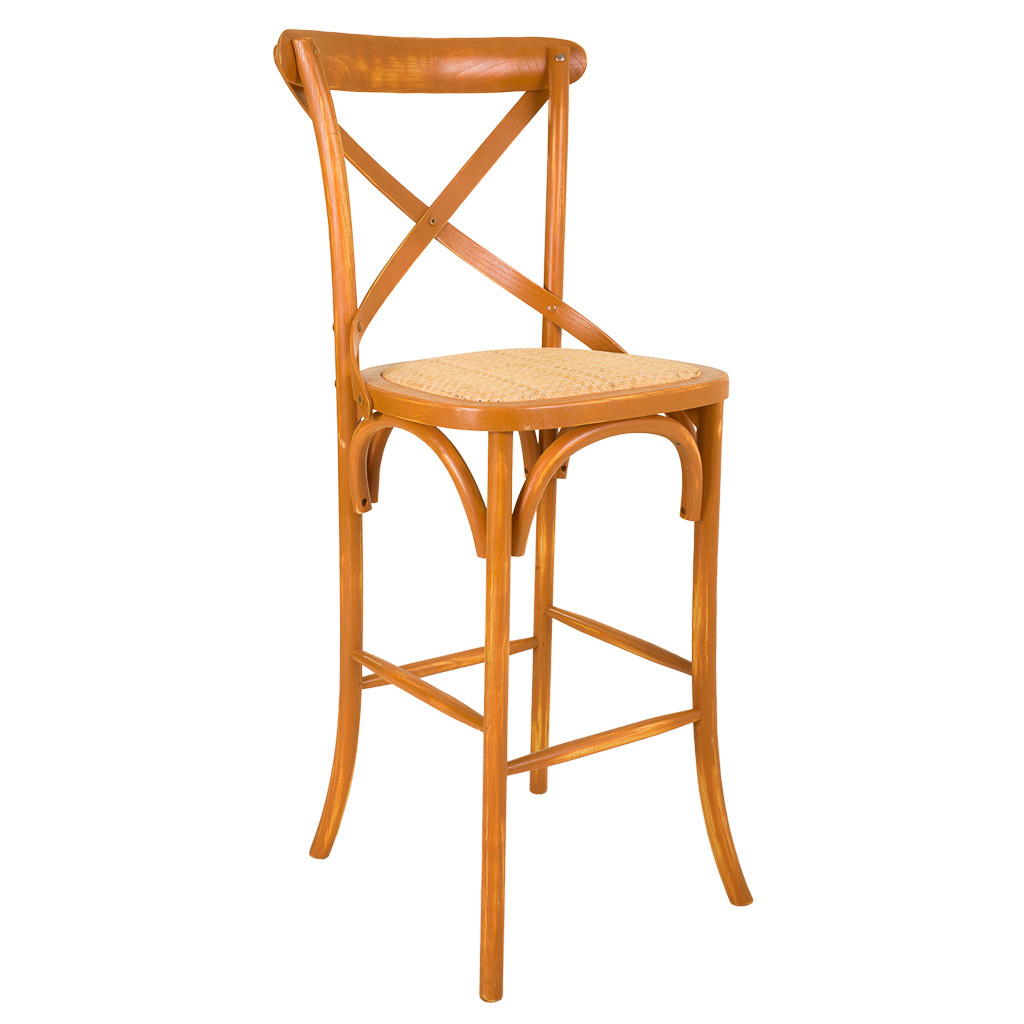 Taburete de madera y asiento de ratán marrón 45x53x75/116