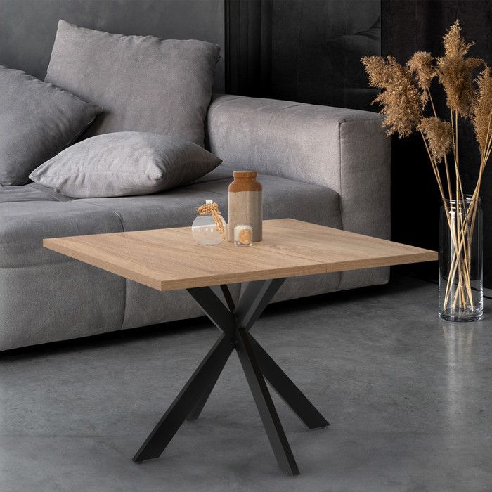 Mesa baja cuadrada alix - bi-material madera y metal negro - 70 cm