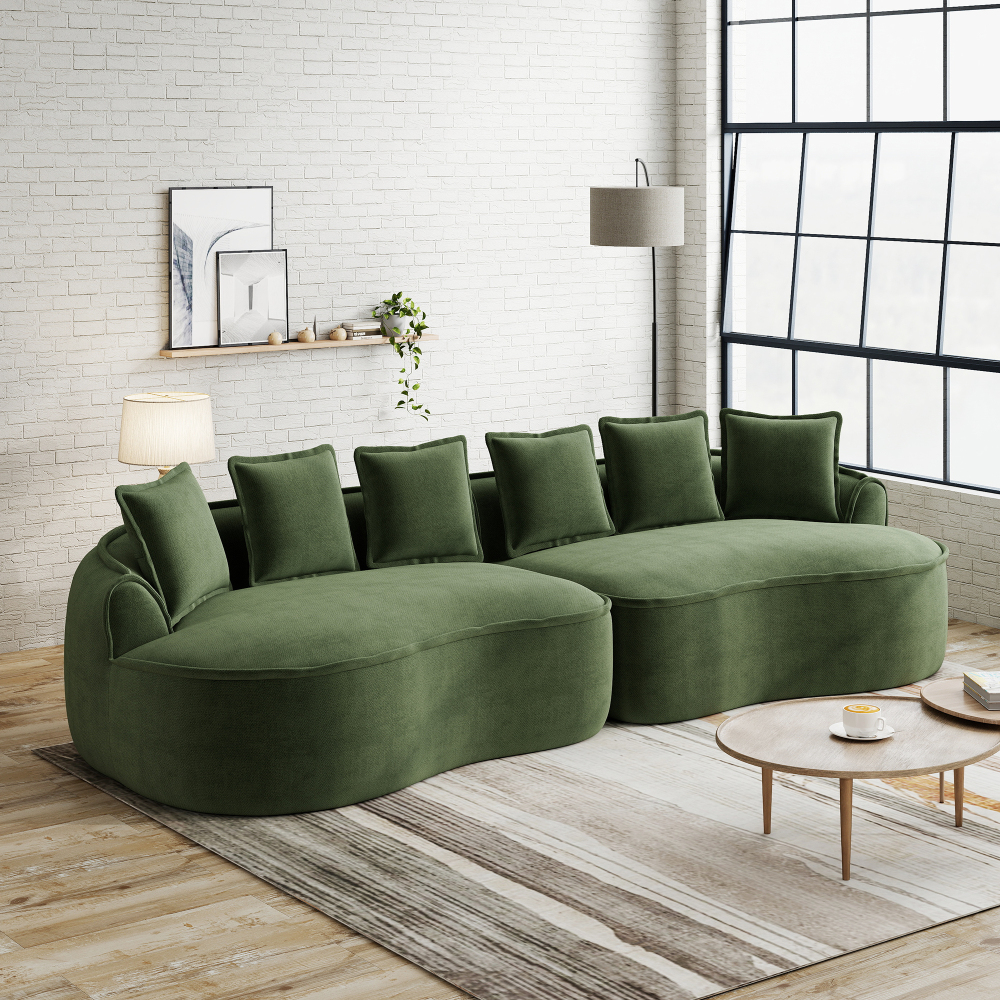 Sofá modular 4 plazas chenilla verde chaise longue profunda sin montaje