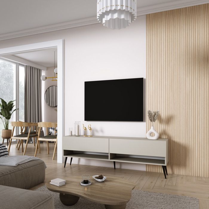 Mueble tv - cachemira, patas inclinadas negras - 170x32x52 cm