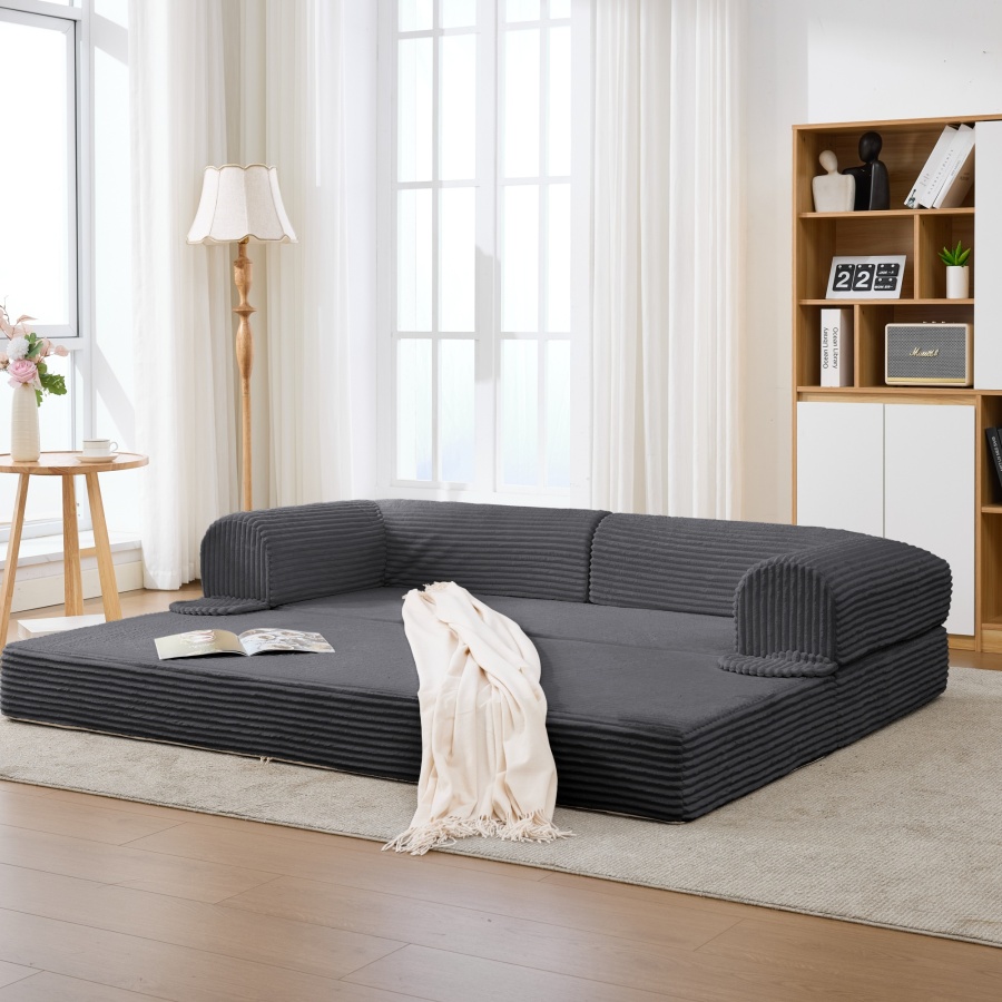 Sofá modular de suelo 1 y 2 plazas tela acanalada gris dormitorio