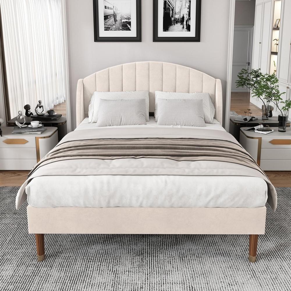 Cama tapizada 140x200 cm doble velours cabecero capitonado beige