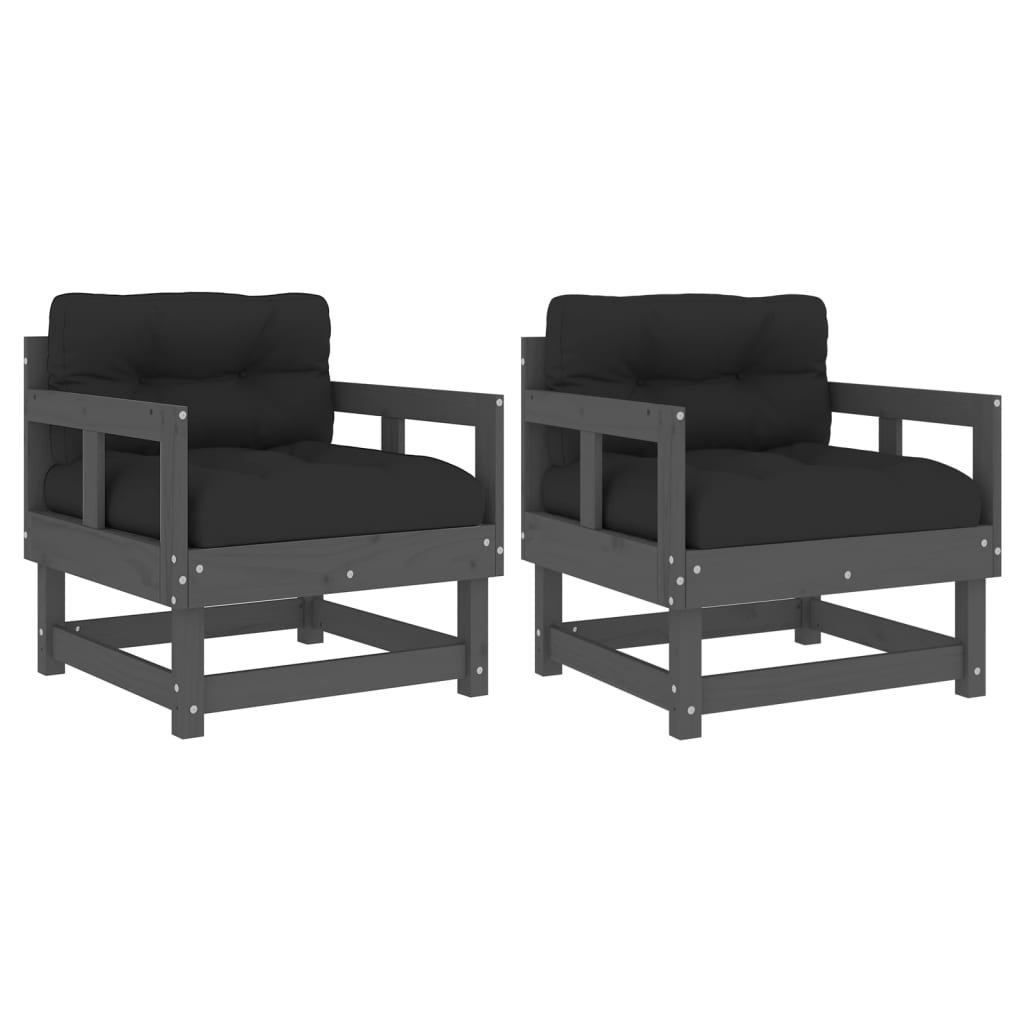 vidaXL sillones de jardín con cojines 2 uds madera maciza de pino gris