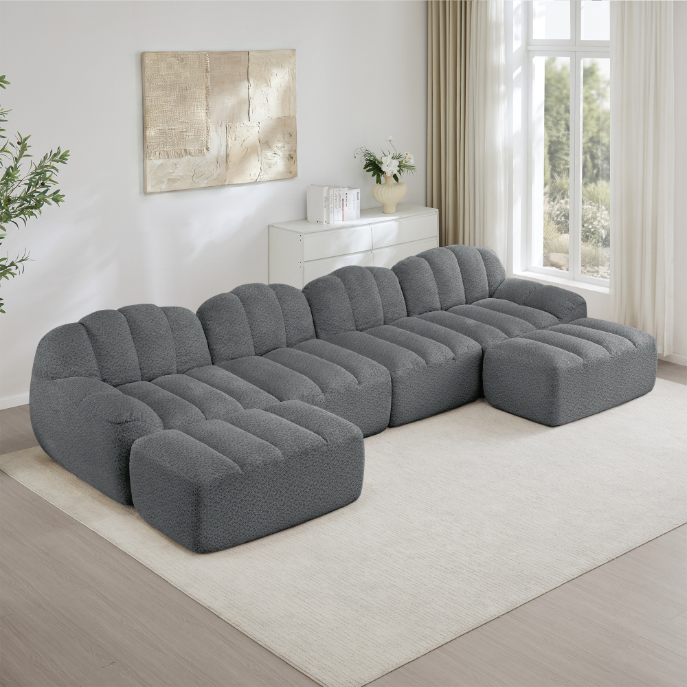 Sofá modular en u gris 4 plazas 2 otomanas asiento profundo
