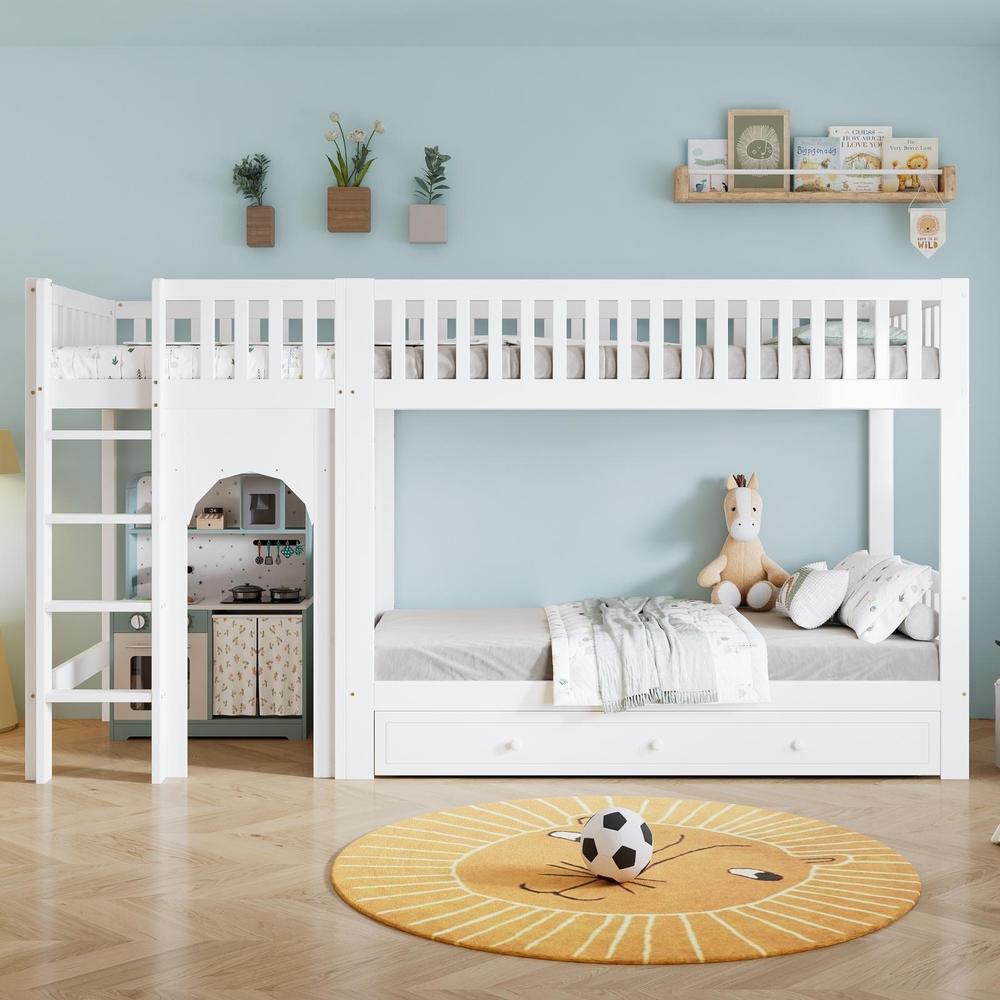 Litera infantil con escalera recta 4 peldaños, 90x200cm, blanco