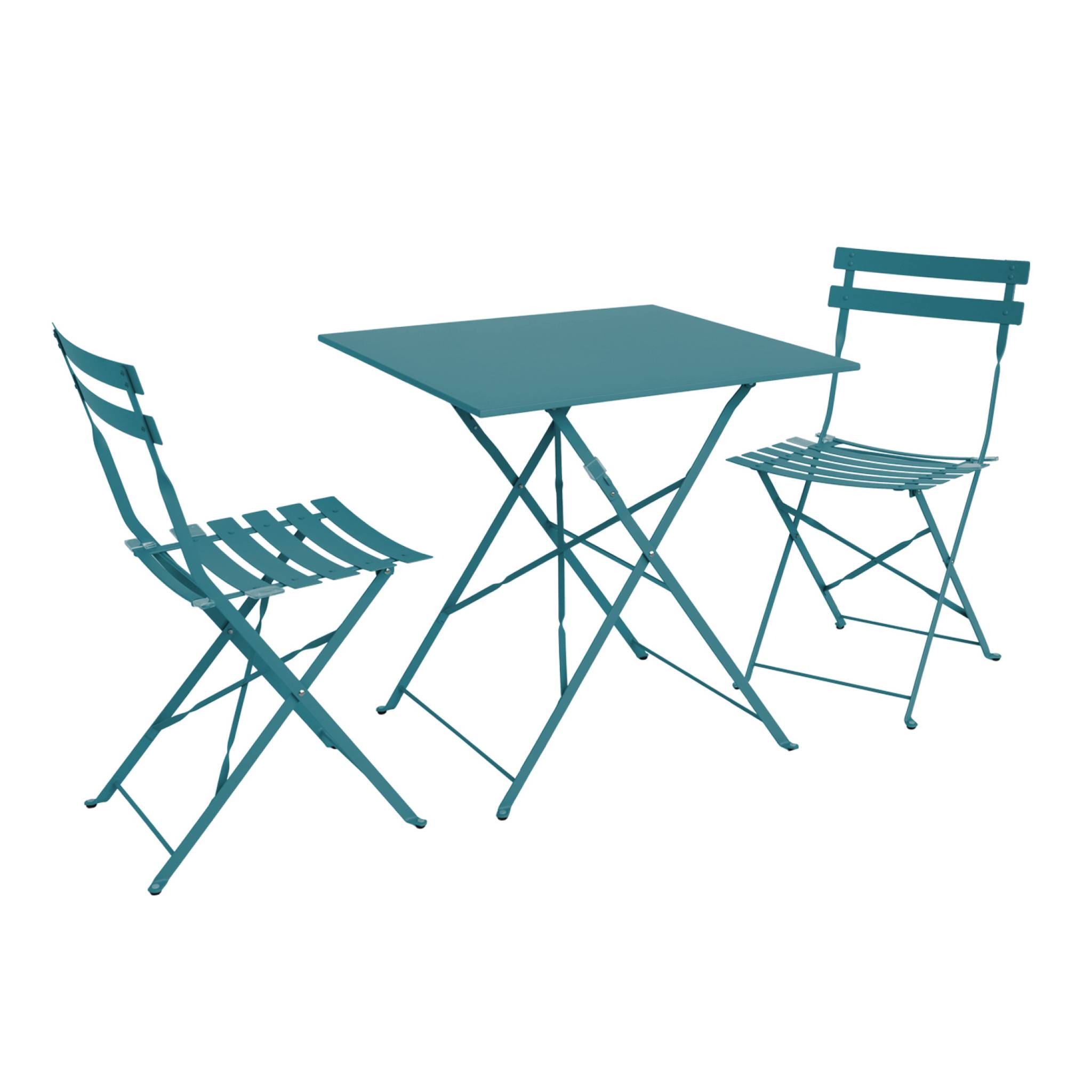 Set mesa de jardín bistró plegable de acero con 2 sillas, 70cm azul