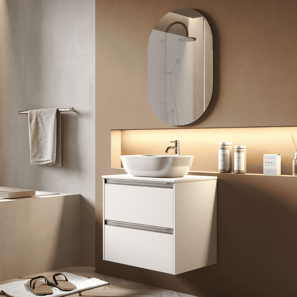 Mueble de baño susp. | lavabo |2 cajones | 70 cm blanco mate tir. Cromo