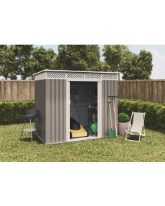 Caseta metálica de jardín 3,02 m2 Wasabi - respiraderos - topo y beige