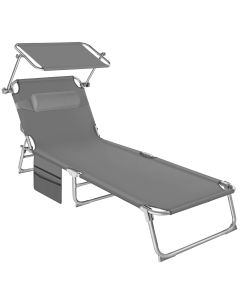 Tumbona de jardín plegable con bolsillo lateral, 190x68x28 cm gris