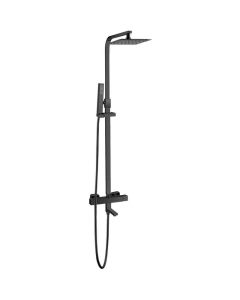Valaz barra de ducha/bañera termostática cuadrada 145cm negro mate - 20cm