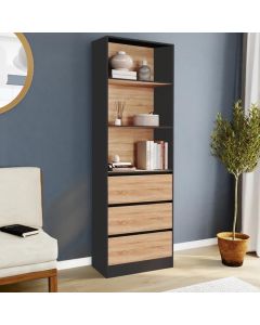 Estantería biblioteca carla de madera negra, 3 cajones, 190 cm