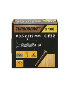 100 tornillos para madera PZ premium 3,5x12 mm Turbodrive