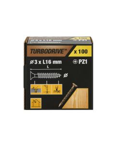 100 tornillos para madera PZ premium 3x16 mm Turbodrive