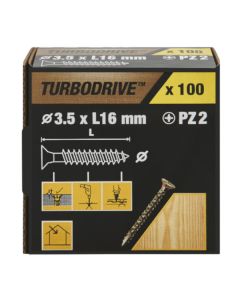 100 Tornillos para madera PZ premium 3,5x16 mm Turbodrive