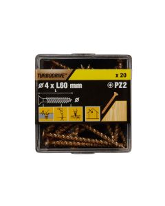 20 tornillos para madera PZ premium 4x60 mm Turbodrive
