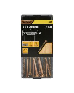 20 tornillos para madera PZ premium 6x100 mm Turbodrive