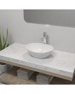 vidaXL lavabo de baño con grifo mezclador cerámica ovalado blanco