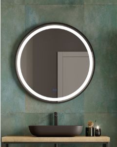 Espejo redondo baño luz LED 100cm negro