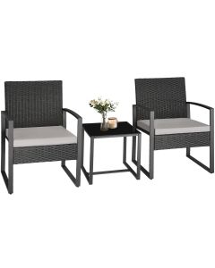 Tectake conjunto ratán, mesa acero, para 2 personas, gris claro/negro