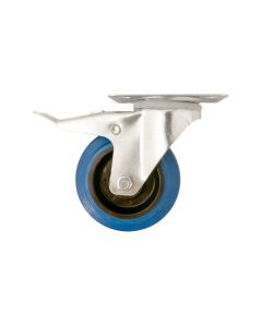 Rueda giratoria ø 10 cm con pletina y freno azul