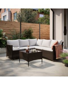 Conjunto de jard&iacute;n esquinero de mimbre sint&eacute;tico para 5 personas Derry