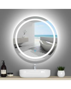 Espejo de baño LED redondo 60cm＋antivaho＋interruptor táctil