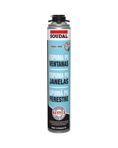 Espuma poliuretano puertas y ventanas (pistola) soudal 750 ml
