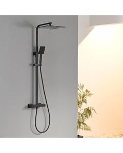 Columna de ducha termostática - inox negro - altura ajustable 81-124 cm - c