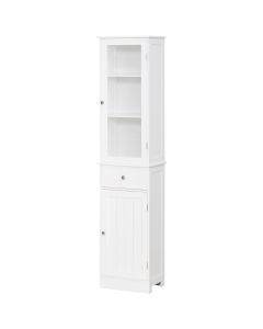 Armario alto para baño 40x27x171.5 cm mdf y acrílico color blanco kleankin