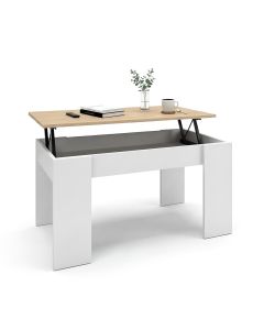 Mesa de centro elevable con almacenaje 90x43-53 cm norak blanco - roble