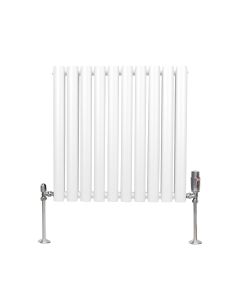 Radiador columna ovalada 600 x 600mm &  válvulas cromadas trv | blanco