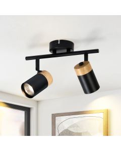 Nettlife lámpara  2 focos de madera negra gu10 LED orientable 330° para