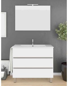 Mueble imperia 3 cajones, lavabo y espejo blanco 100 x 45 cm