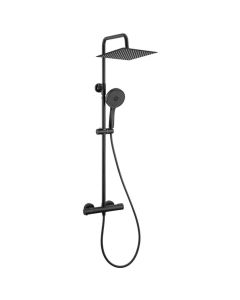 Columna de ducha termostática - acero inoxidable - negro - altura ajustable