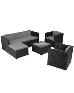 Conjunto de ratán con 2 sillones y tablero de vidrio, negro