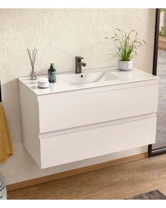 Mueble baño suspendido 100 cm blanco, encimera bellobath
