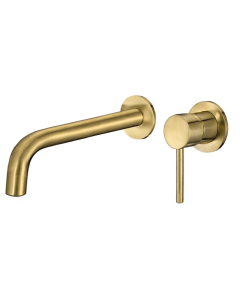 Valaz grifo lavabo empotrado redondo monomando caño de 21cm oro mate