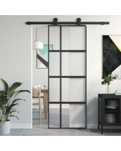 Puerta corredera vidrio templado y aluminio negra 76x205 cm esxt5891