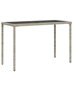 vidaXL mesa jardín superficie vidrio ratán pe gris claro 115x54x74 cm
