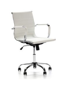 Sillón de oficina croma blanco, piel sintética, altura ajustable
