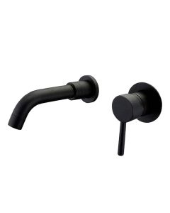 Valaz grifo lavabo empotrado redondo monomando negro mate con caño de 15cm