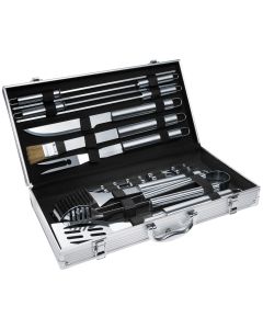 Cubertería para barbacoas de acero inoxidable 18 piezas y estuche gris