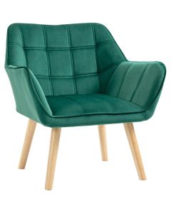 Butaca de salón 67x61.5x71 cm terciopelo, madera de caucho color verde