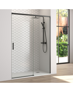 Mampara ducha frontal corredera 130 cm (adaptable 124-129cm) negro mate