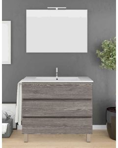 Mueble imperia 3 cajones, lavabo y espejo roble smoky 50 x 40 cm