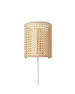 Aplique pared boho con enchufe interruptor ratan metal beige E27