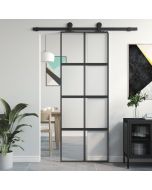 Puerta corredera vidrio templado y aluminio negra 76x205 cm esxt2524
